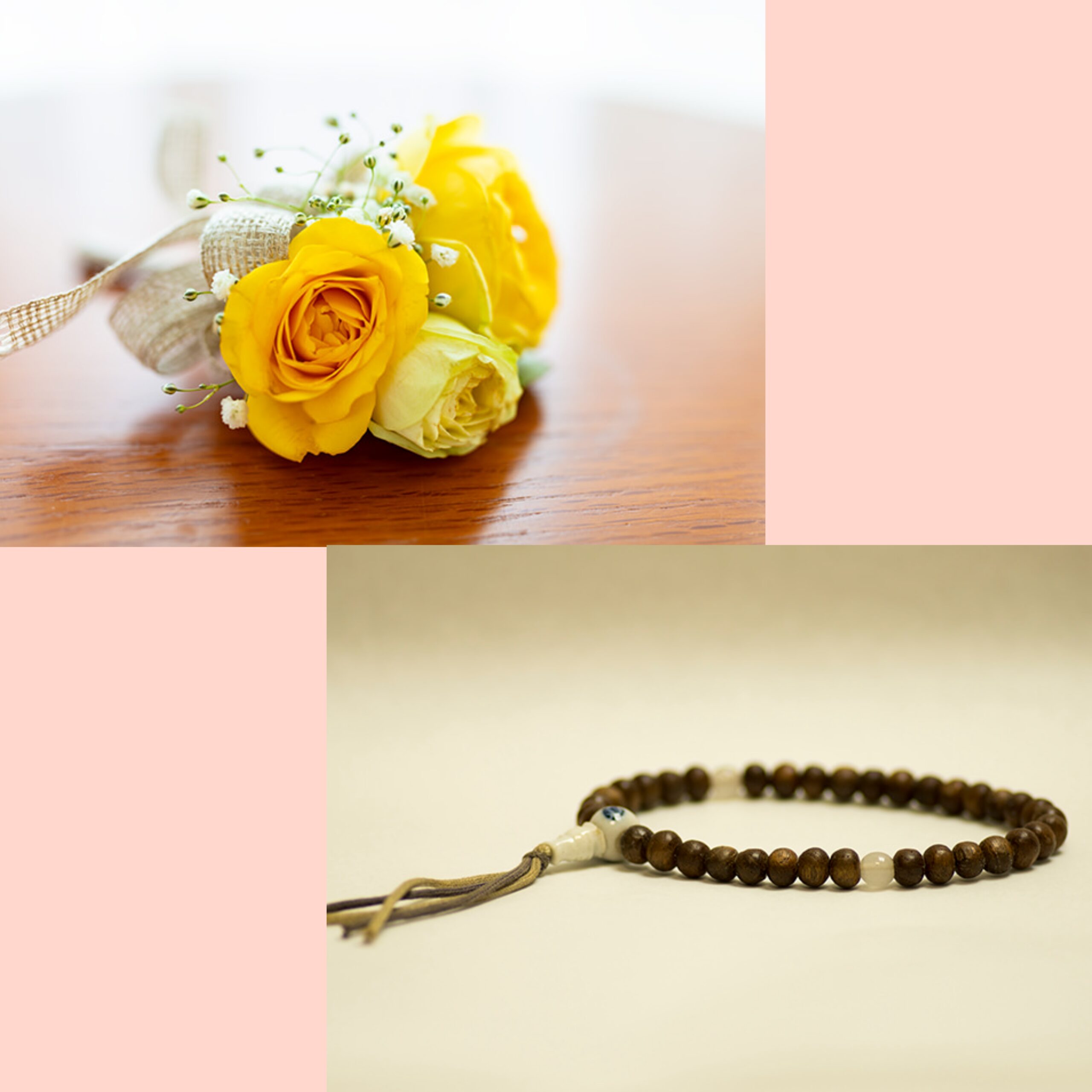 黄色い花と数珠